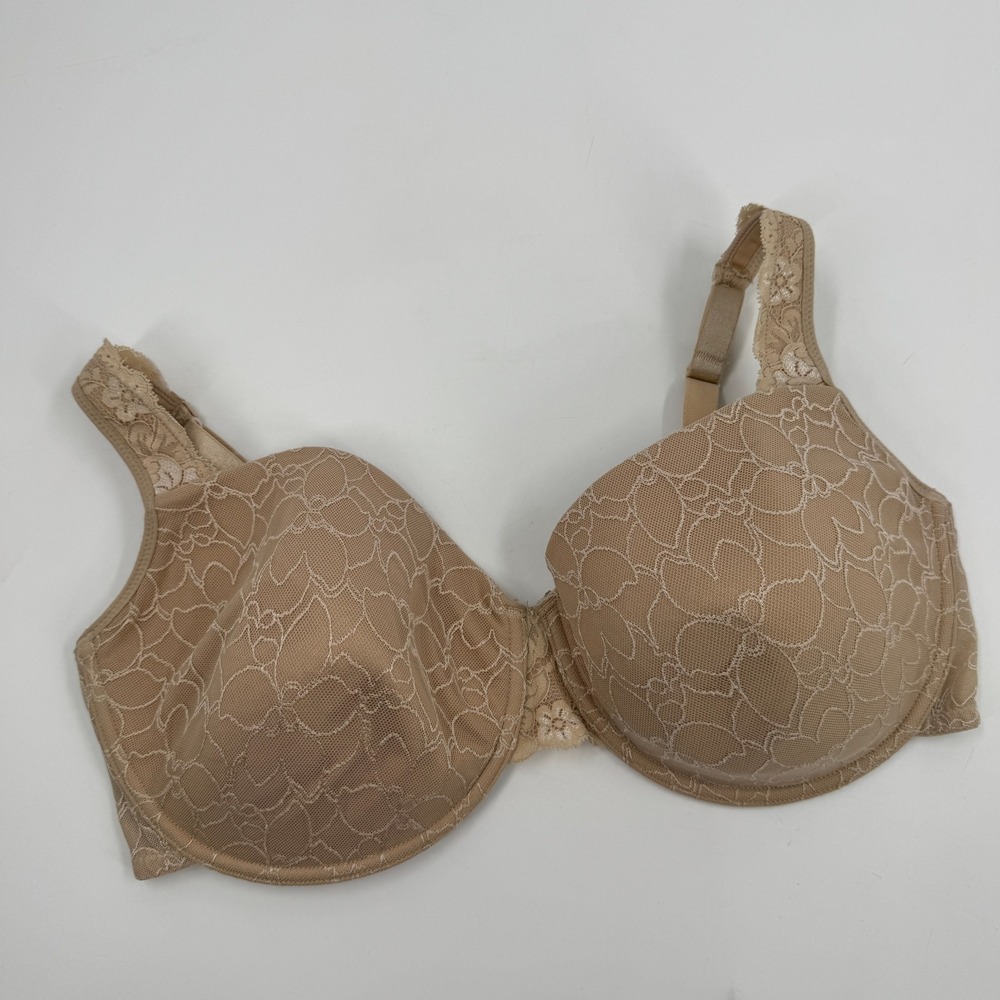 Frederick's of Hollywood Underwire Bra 40DD Nude Floral Lace Full Coverage